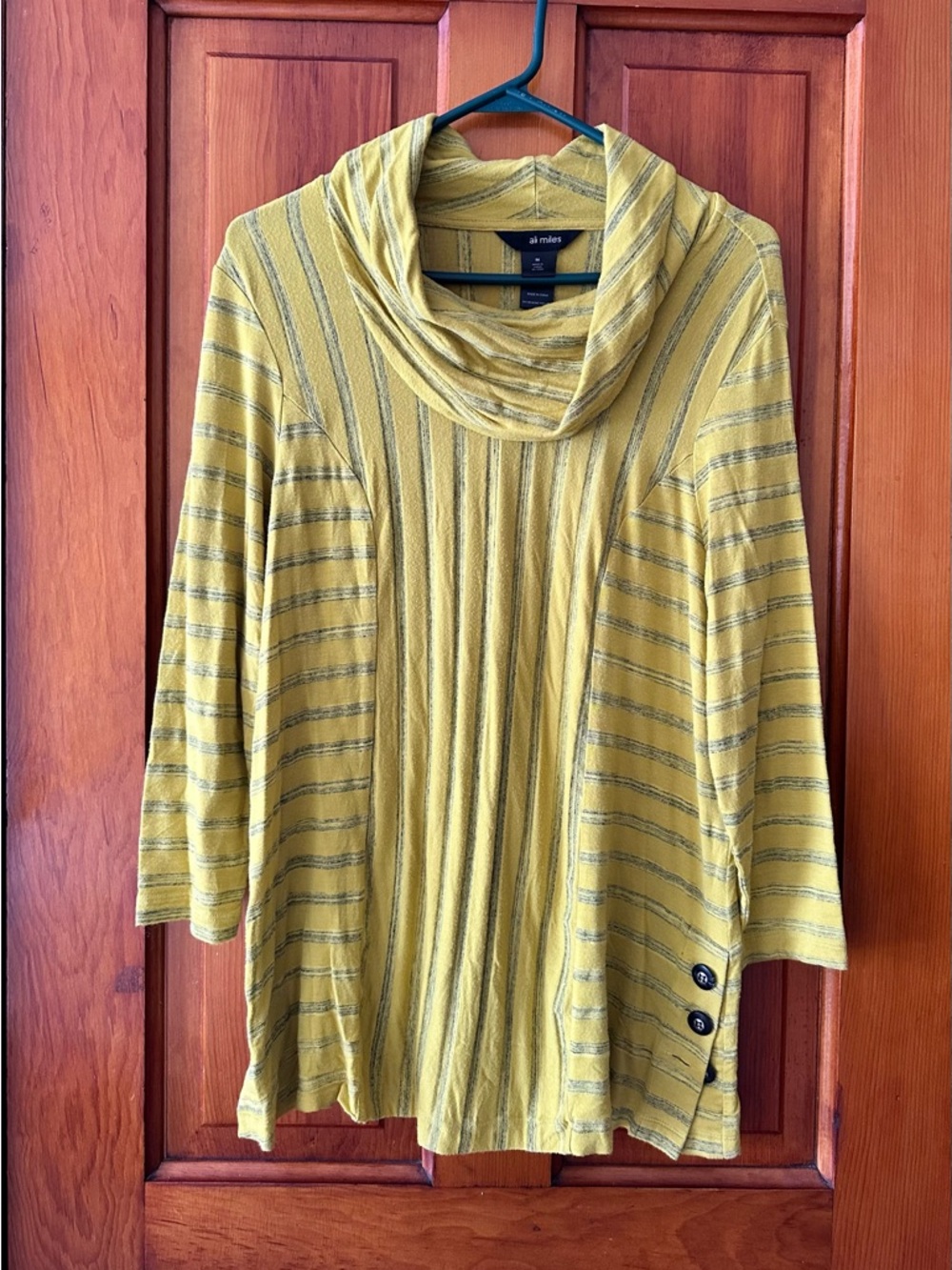 Ali Miles Mustard and Gray Striped Cowl Neck Tunic Sweater